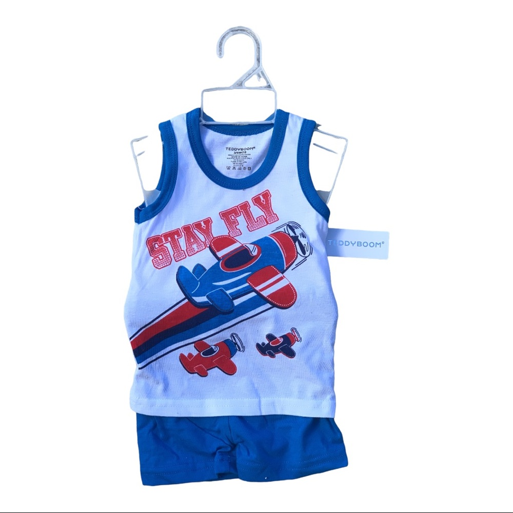 Baby Boy Summer Clothes Set TEDDYBOOM 3-6 Months Tank Top Shorts Blue White NEW